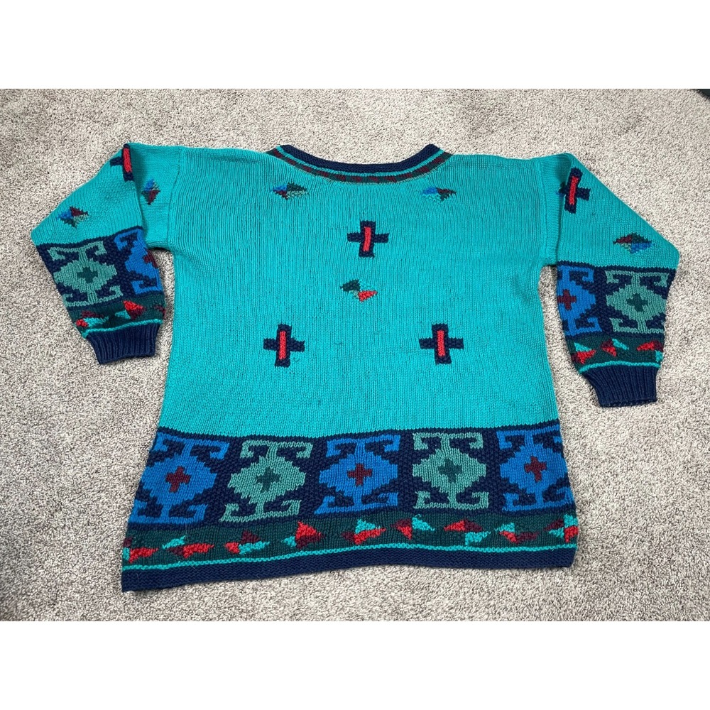 Vintage Segrets Sweater Womens XL Blue Southwestern Chunky Hand Knit Heavy Top - Picture 2 of 8
